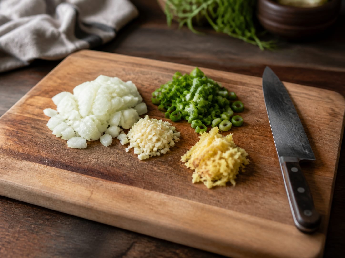 Chopped onion, garlic and ginger