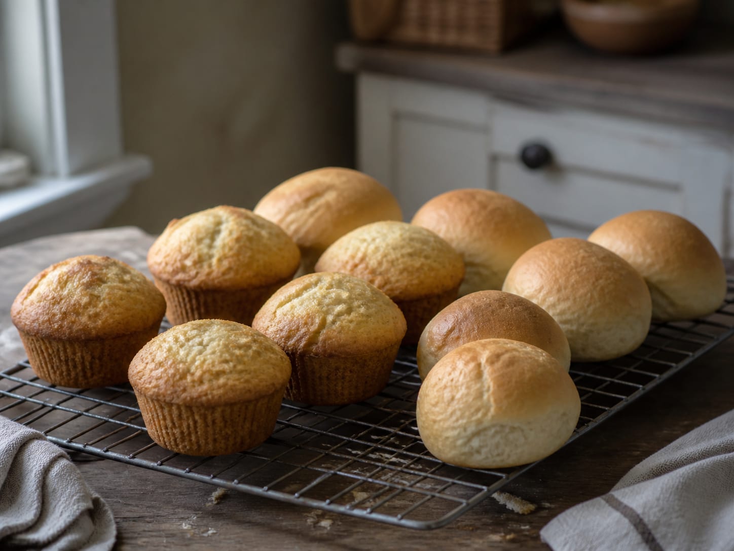 Freshly baked goods cooling on a rack