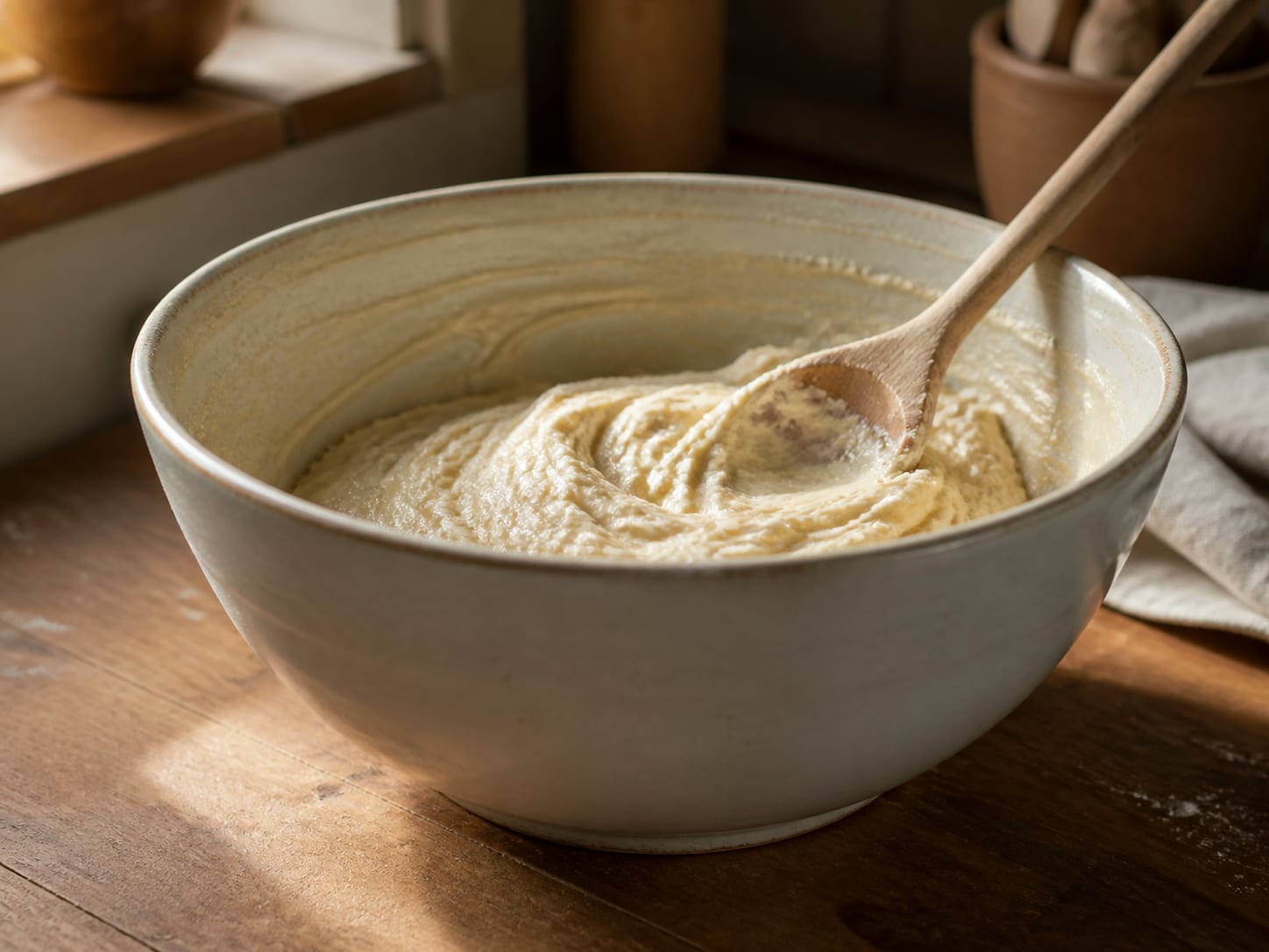 Batter being mixed in a bowl
