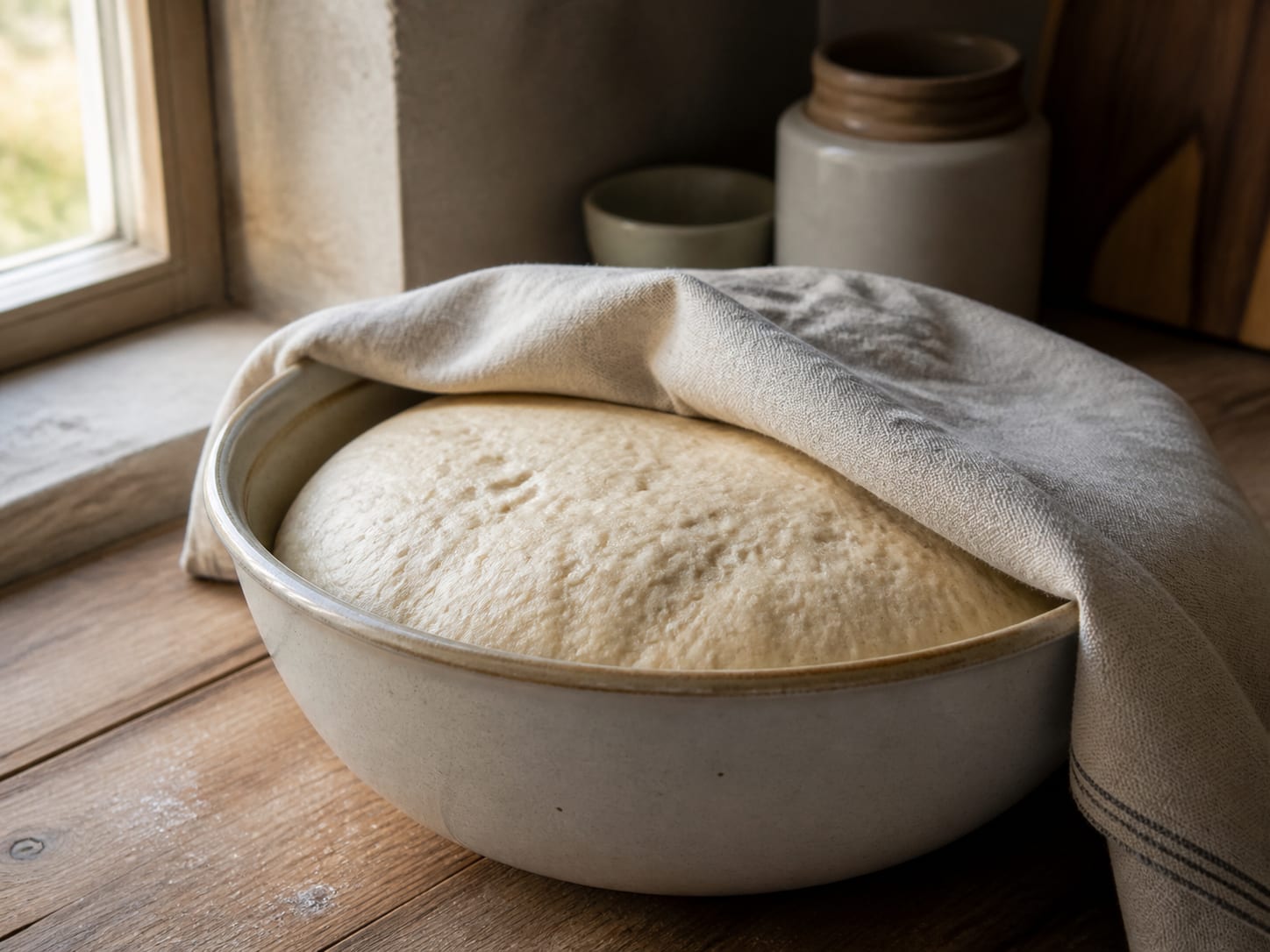 Dough rising under a cloth